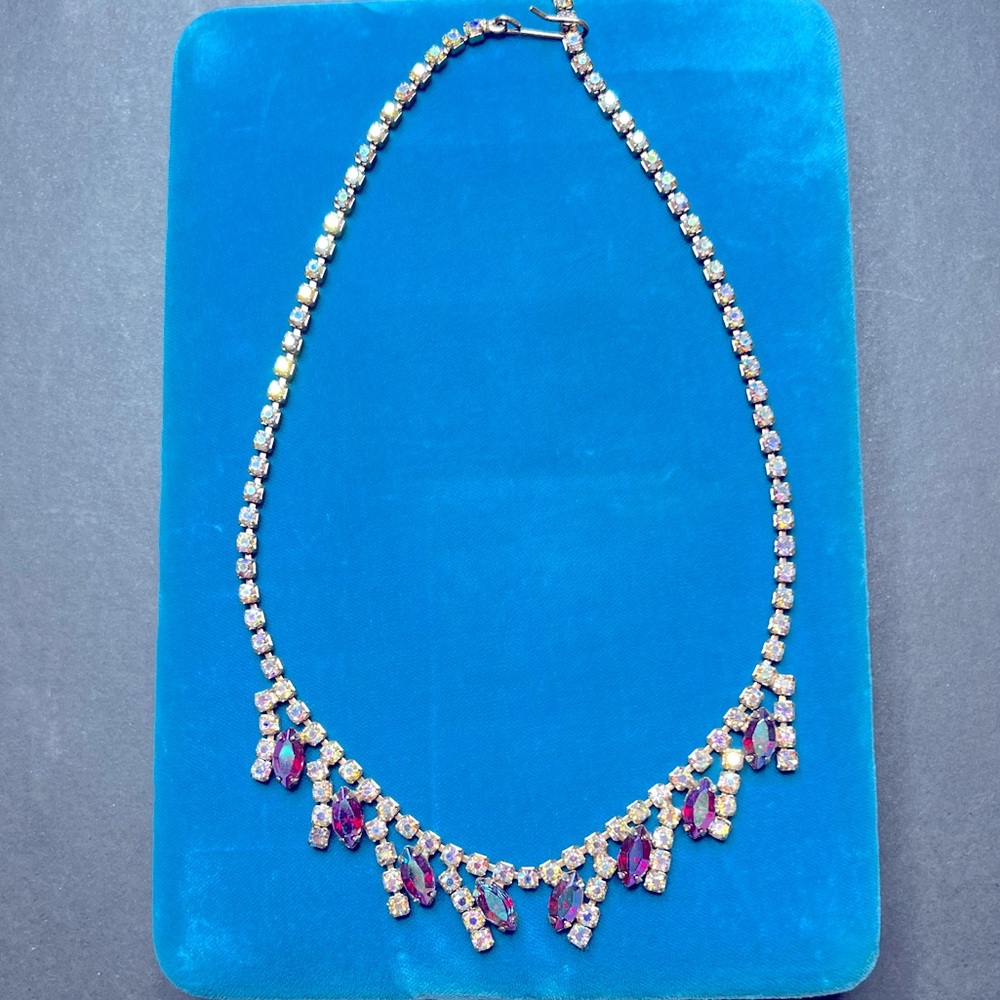 Vintage Gold and Pink Rhinestone Necklace